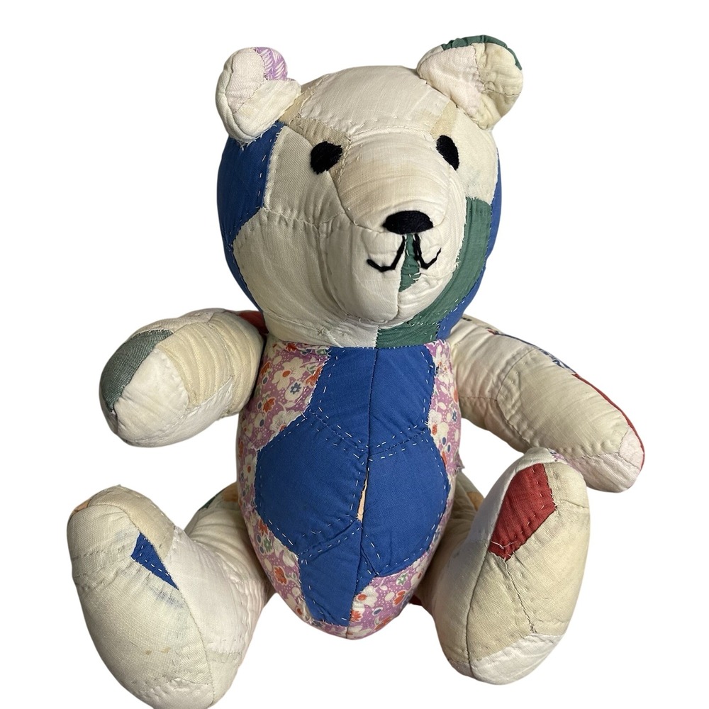 Vintage Handmade Patchwork Quilt Teddy Bear 10" Quilts Unlimited Floral Nursery